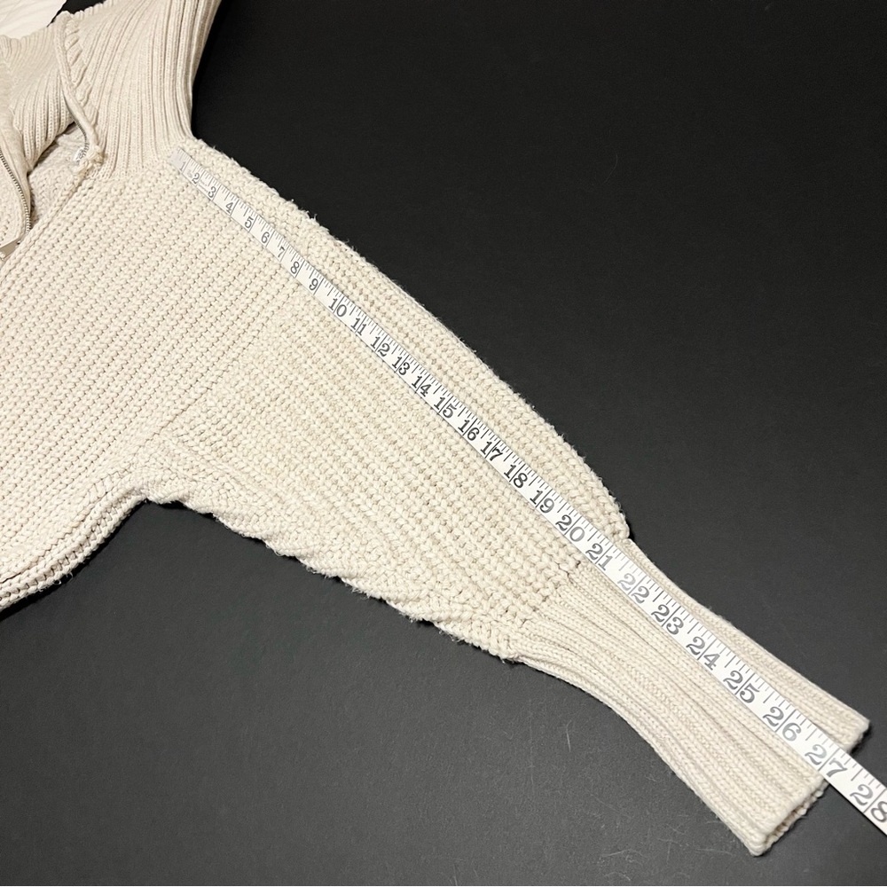 Zara high neck zipp up cardigan sweater, high neck chunky knit, cream, size M - Picture 5 of 11